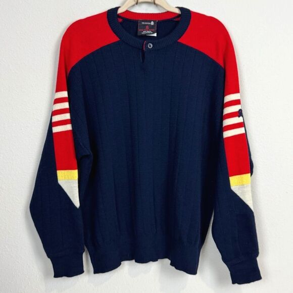 VTG Demetre Wool Ski Sweater Navy Red 70s M - Picture 1 of 7